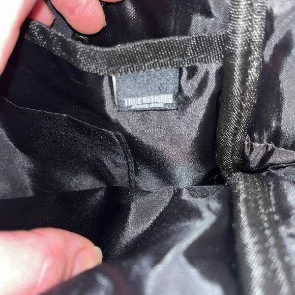 True Religion small black leather backpack with branded canvas strap EUC - Picture 4 of 8